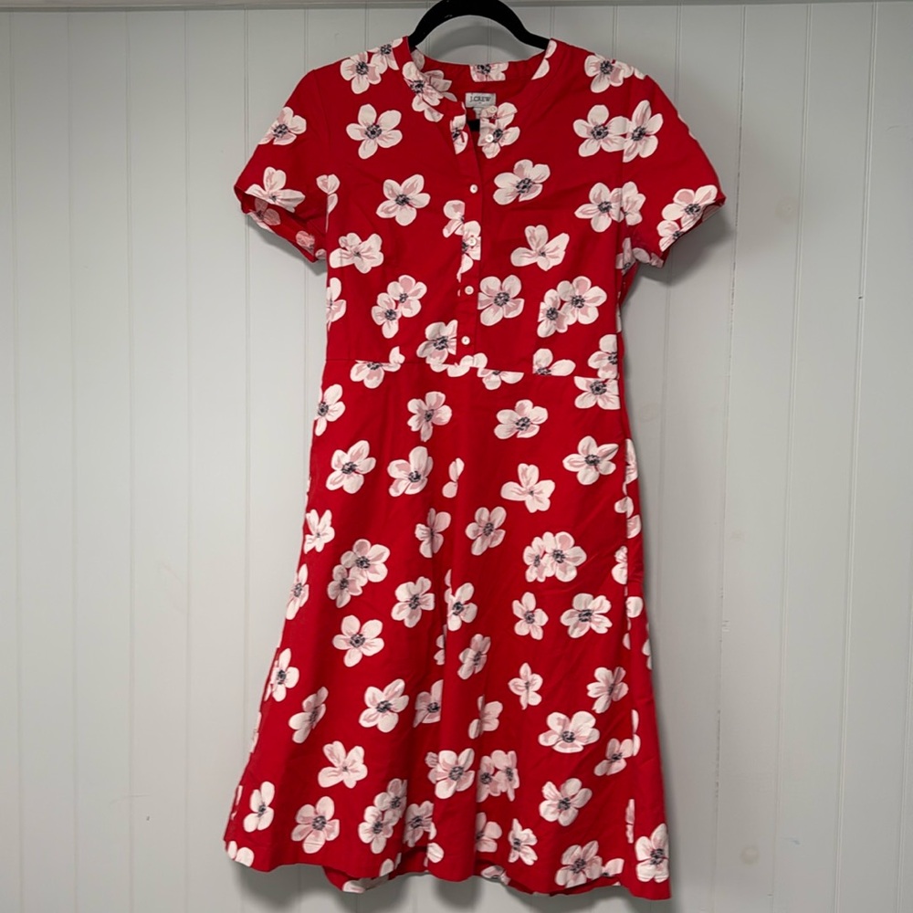 J Crew Floral Print Fit and Flare Red Dress